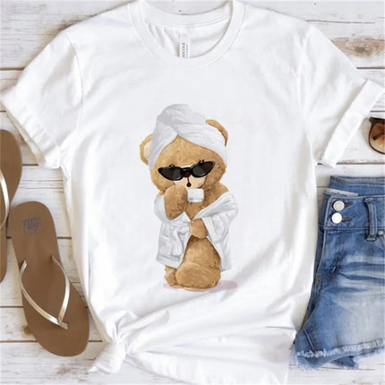 Women's Cute Bear Graphic T-shirt Short-Sleeved Clothes Women's Print T-shirt Summer 90s Fashion Style Women's Fashion T-shirt