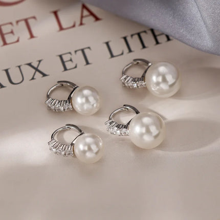 925 Sterling Silver Hoop Earrings Temperament Simple pearl for Women Wedding Jewelry Accessories