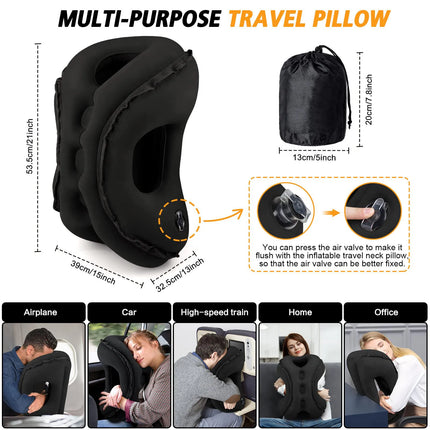 Travel Pillow, Inflatable Neck Pillow Used for Airplanes/Cars/Buses/Trains/Office Napping with Eye Mask/Earplugs