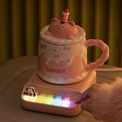 25W Electric Mug Warmer Cup Heater with 4 Gear Temperature Control Hot Plate Coaster Heating for Milk Coffee with Ambient Light