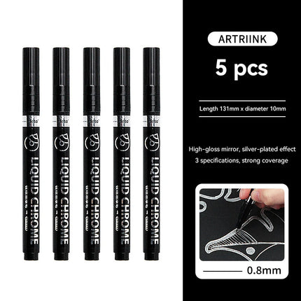 1-6pcs Chrome Pen Marker Mirror Waterproof DIY Reflective Paint Repair for Rock Ceramic Glass Metallic Gold/Silver 0.8/1/2mm Nib