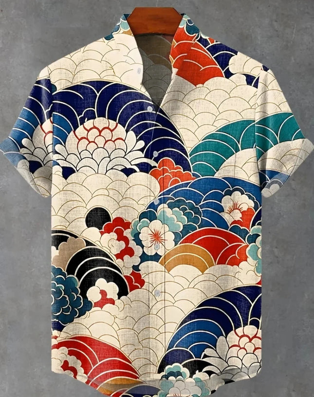 New Hawaiian Men's Linen Shirt Abstract Splicing Pattern Art Printed Shirt Beach Vacation Daily Travel Short Sleeve Shirt