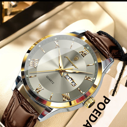 POEDAGAR Original Luxury Men's Wristwatch Leather Date Week Quartz Fashion Men Watch Waterproof Luminous Classic Watches For Men