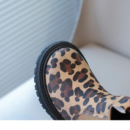 Kids Boots Leopard Prints Classic Little Boys Ankle Boots Side Zipper Fashion Classic Unisex Girls Rubber Boots Breathable Warm