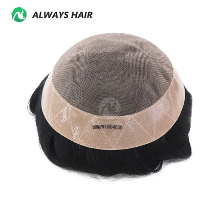 Alwayshair Fine Mono Men Short Toupee 5” Indian Hair Men’s Capillary Prosthesis Monofilament 120 130 Hair System 9x11
