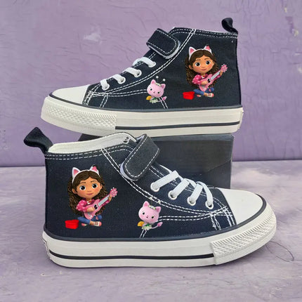 New Gabby's Dollhouse Children's Shoes Student High Top Canvas shoes Girls Anti-slip Outdoor Shoes Kids Sport Shoes