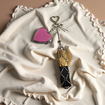 Stainless Steel Metal Charms Golden Silver Pink Key Ring Lip Balm Lipstick Mesh Bag Bow Car Pendant Valentine Day Gifts Ornament
