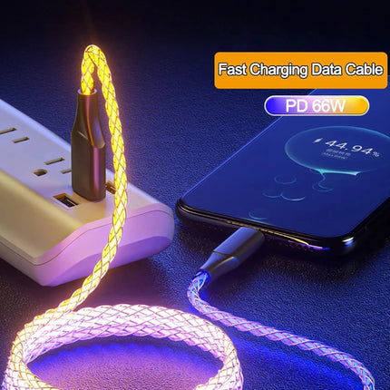 RGB Super Fast Charging Date Cable 66W 6A Glowing Phones USB C Line For iPhone16 15 Xiaomi Samsung POCO PD Data Cord USB-A To C