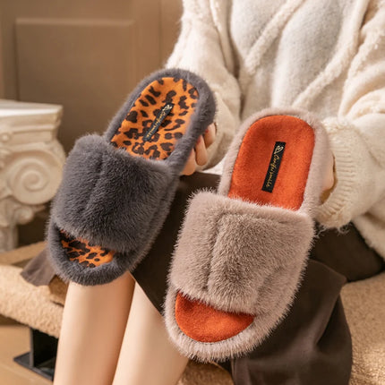 Smile Pop Winter Women Slippers Indoor House Women's Slippers Short Plush Warm Slippers For Women Flat Rubber Sole Women Shoes