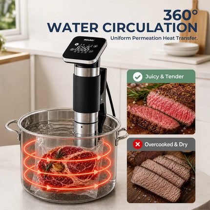 ROUNY 1300W Sous Vide Cooker IPX7 Waterproof Vacuum Slow Cooker LED Touch Immersion Circulator Accurate Cooking Machine