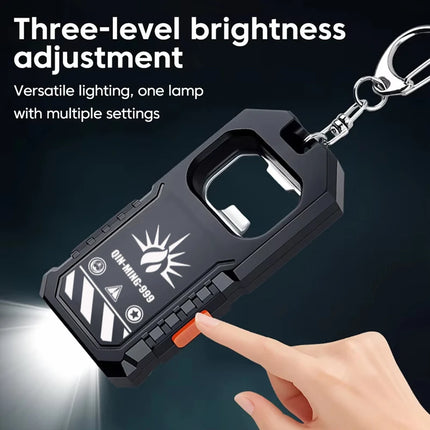 Powerful Mini LED Keychain Flashlight USB C Rechargeable Hanging Work Light Keyring Camping Walking Pocket Lamp Bottle Opener