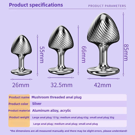 1PCS Mushroom Shaped Metal Anal Plug Anal Massage Dilator Prostatic Anal Stimulation Adult Couples Masturbation Toys
