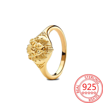 Gaming Style 925 Sterling Silver Golden Crown&Lion&Split Rune Heart&Skull&Double layered Dragon Ring Cool Neutral Jewelry