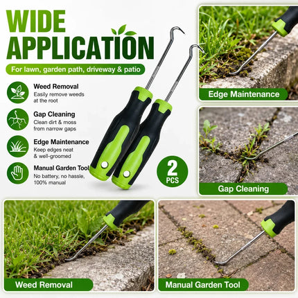 2Pcs Manual Weeding Hook Tool Stainless Steel Moss Remover Garden Weed Puller for Patio Driveway Brick Gaps Lawn Edging