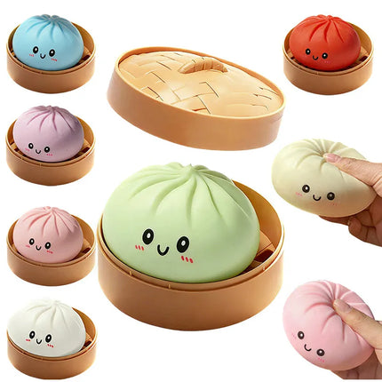 Cute Colorful Flour Steamed Buns Pinch Giant Smile Facial Expression Dumpling Squishy Ornaments Office Stress Sensory Kids Gift