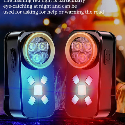 EDC Flashlight USB Charging Magnetic Clip Work Light LED Strong Light Torch Red Blue Warning Light for Outdoor Camping Hiking