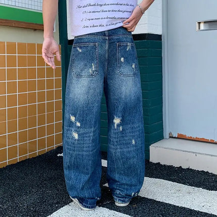 2026 Men's Wide-Leg Jeans New Retro Trendy Distressed Ripped Loose Jeans