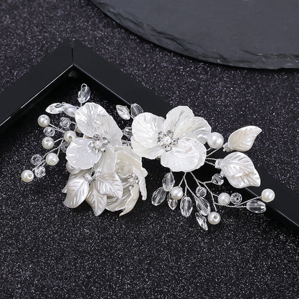 Crystal Pearl Flower Hairpin Wedding Guest Headdresses White Shell Flower Hair Clip Barette Hair Woman Wedding Hair Accessories