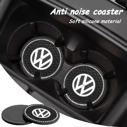 2Pcs Car Interior Coasters Silicone Water Cup Anti-slip Mats For VW Tiguan Arteon Taigo Caddy CC e-up! Golf Polo Passat Amarok