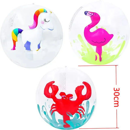 Inflatable Beach Animal 3D Ball for Lawn - Transparent Water Play Ball with Flamingo & Unicorn Designs Children's Outdoor Fun