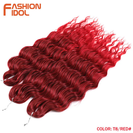 Anna 24 Inch Hair Synthetic Deep Wave Braiding Hair Extensions Braid Hair Ombre Rainbow Red Orange Twist Crochet Curly Hair