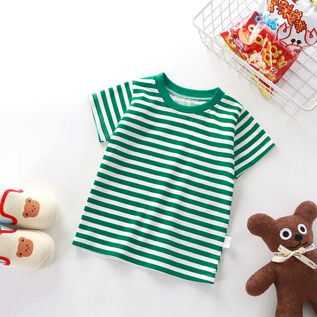 100% Cotton Fashion Baby Tshirt Summer Children's Boys Short-sleeved Stripe T-shirt Kids Boy Girl Top