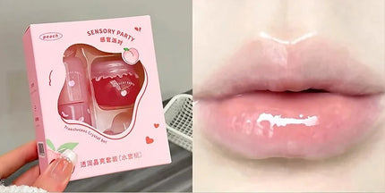 Moisturizing Lip Balm Set Blueberry Peach Light Hydrating Lip Gloss Relieve Dryness and Remove Dead Skin Soothing Tender Lips
