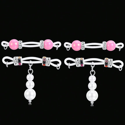 2Pairs Fake Nipple Rings - Adjustable Fit Daily Wear Nipple Nooses - 8mm Candy Beads, Fake Nipple Jewelry Faux Nipple Piercing