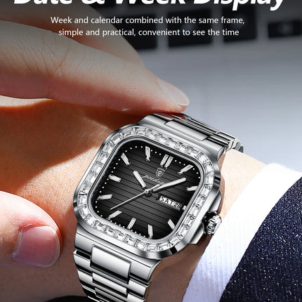 POEDAGAR Square Fashion Men's Watch Date Week Waterproof Luminous Quartz Man Watch Stainless Steel Luxury Sports Watches For Men