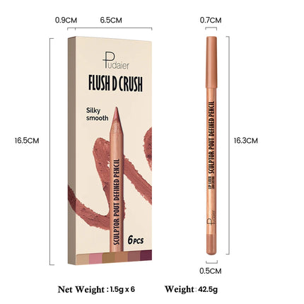 6Pcs Waterproof Lip Liner Set - Water-Resistant, Matte Finish Crayon Lip Pencils Non-Smudging & Easy-to-Apply with Sharpener