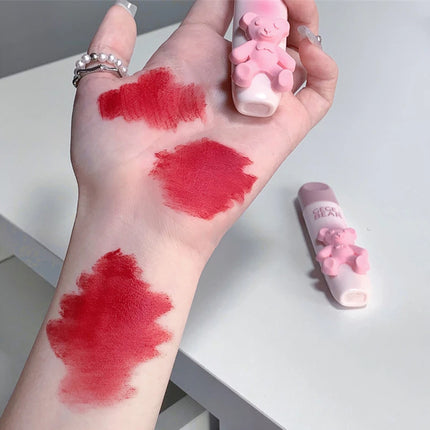 Cute Bear Lip Gloss Waterproof Long Lasting Non Fading Matte Lip Glaze Moisturing Non-marking Red Brown Velvet Liquid Lipsticks