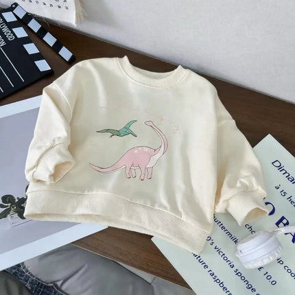 Cartoon Dinosaur Print Hoodies 2026 Spring Autumn Clothing Boys Girls Casual Sports Tops All-match Base Shirt Kids Long Sleeve