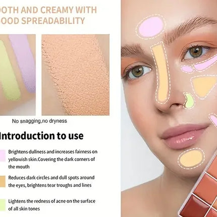 VERONNI 12Color Concealer Palette with Brush-Natural Cream Acne Spot Dark Circles Cover Face Foundation Brighten Cosmetic Makeup
