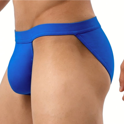 Sexy Contour Pouch Men's Solid Ice Silk Polyester Bikini Briefs Low-Rise Breathable Moisture-Wicking Athletic Underwear Thong