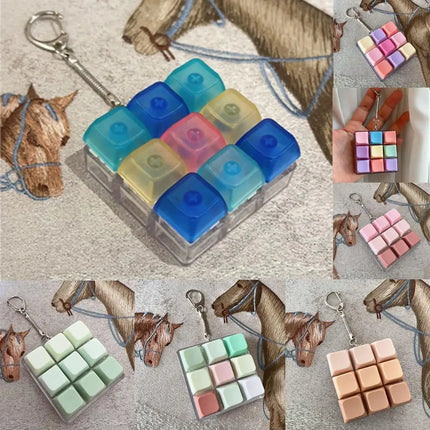 Keyboard Keycap Fidget Keychain Macaron Crystal Clicker Toy Stress Relief Fingertip Gadget,Decompression Keys Button for Adult