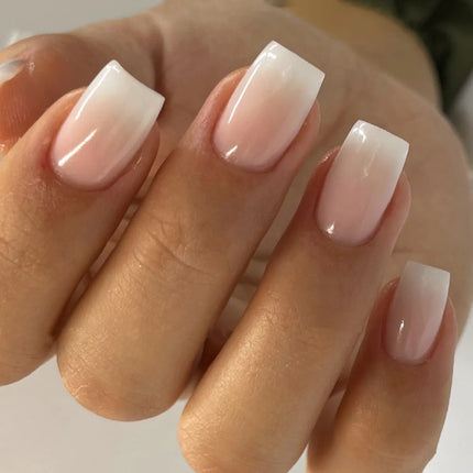 24Pcs Simple Square Head Fake Nail with nude design White Gradient French Press on False Nails Short Full Cover Nail Tips