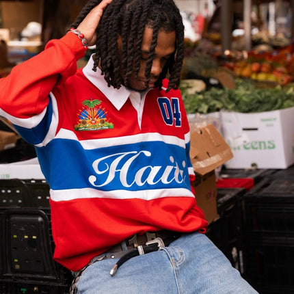 Y2K Retro Polo Long Sleeve Haiti Embroidery Striped Contrast Haitian Rugby Polos Sport Casual Streetwear Unisex Oversize Clothes