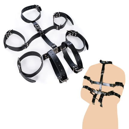 PU Leather Legs Arm Binder Behind Body Harness Cuffs Collar Gothic BDSM Sexy Women Punk Bondage Restraint Straps Adult Sex Toys