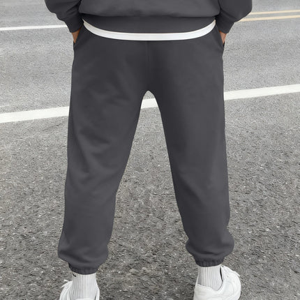 Men Retro Gothic Vertical Letter Flame & Planet Graphic Joggers Elastic Cuff Cozy Loose Fit Urban Casual Street Sweat Pants