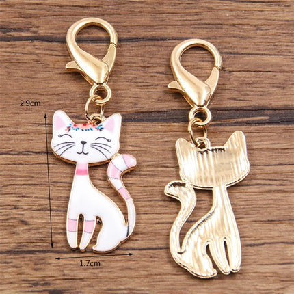New 8pcs Colorful Alloy Metal Drop Oil Printing Cat Charm Animal Lobster Buckle Kit Pendant For Enamel DIY Jewelry Accessories