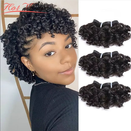 Bouncy Curly Hair Bundles With Closure Brazilian Remy Human Hair Bundles 3-Piece 6inch Extensions Natural Color