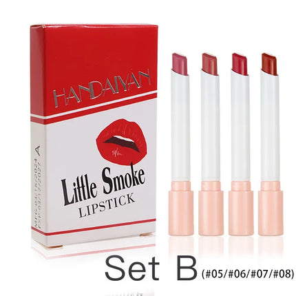 4PCS Matte Lipstick Set Long Lasting Velvet Lip Glaze Nude Lip Tint Makeup Cosmetic Cigarette Lip Stick Waterproof Non Transfer