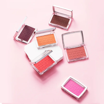 2pcs Matte Embossed Blush Palette High Pigmented Pink Coral Cheek Blush Powder With Professional Makeup Brush
