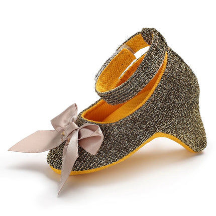 Princess Style Newborn Baby Girl Cute Shoes Solid Color Bow High Heels First Step Toddler Walk Party Dress Footwear