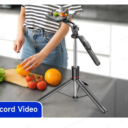 F16 Selfie Stick Tripod with 1708mm Long 8-Section Pole, Bluetooth Remote, 360° Rotation, 1/4 Interface, for Phone Camera Vlog