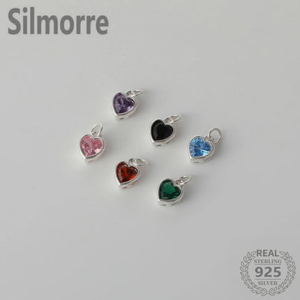 1PC Solid 925 Sterling Silver Zircon Heart Charm Pendant for DIY Bracelet Necklace Making Fine Jewelry Finding