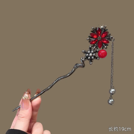 New Metal Hairpins Luxury  Women Hair Clip Pins Red Flower Hair Stick Hairstyle Design Tool Hair Accessories Gifts