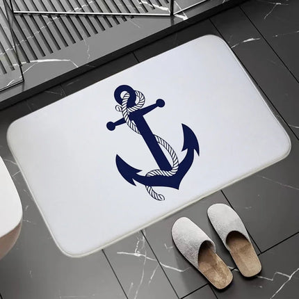 Bath Mats Chic Nautical Anchor Boat Navy Blue Stripes Bathroom Floor Carpet Washable Non-slip Living Room Door Kitchen doormat