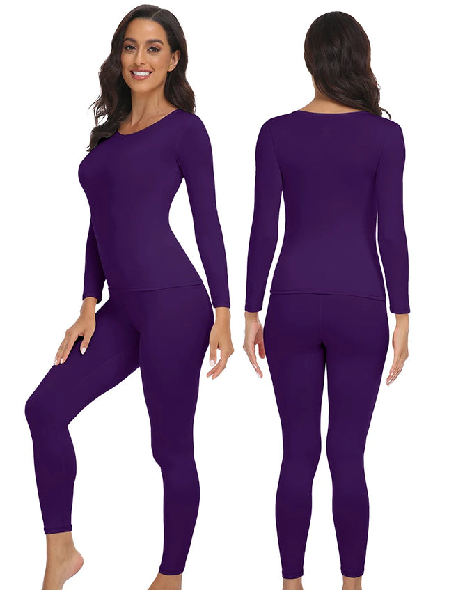 Thermal Underwear Suit for Women Long Johns Ultra-Soft Slim Base Layer Cold Weather Keep Warm Top Bottom Set of 2