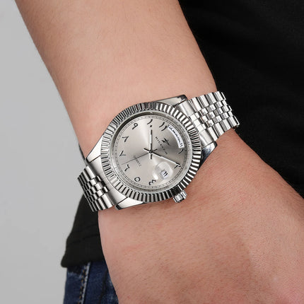 Business Mens Watches Stainless Steel Luxury Quartz Movement Wristwatch Clock Casual Chronograph for Holiday Couple Gift